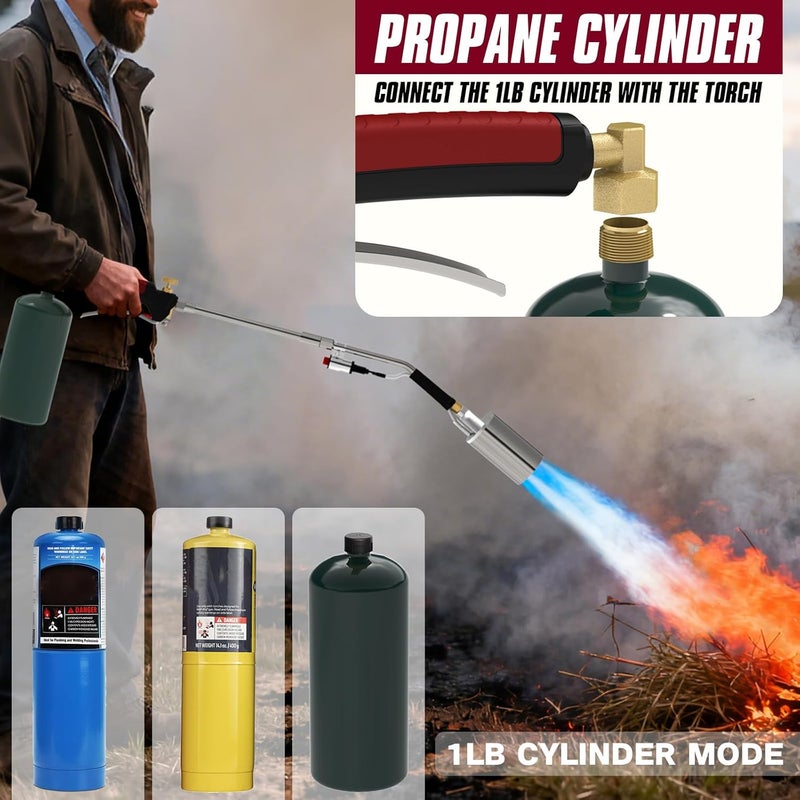 MEFUN Propane torch weeds burner kit, large propane torch high BTU, Blow Torch with 1lb Propane Converter 10FT Braided Hose, Heavy Duty Flamethrower with Turbo Trigger for Weeding,Roofing, Melting Ice/Snow - Image 5